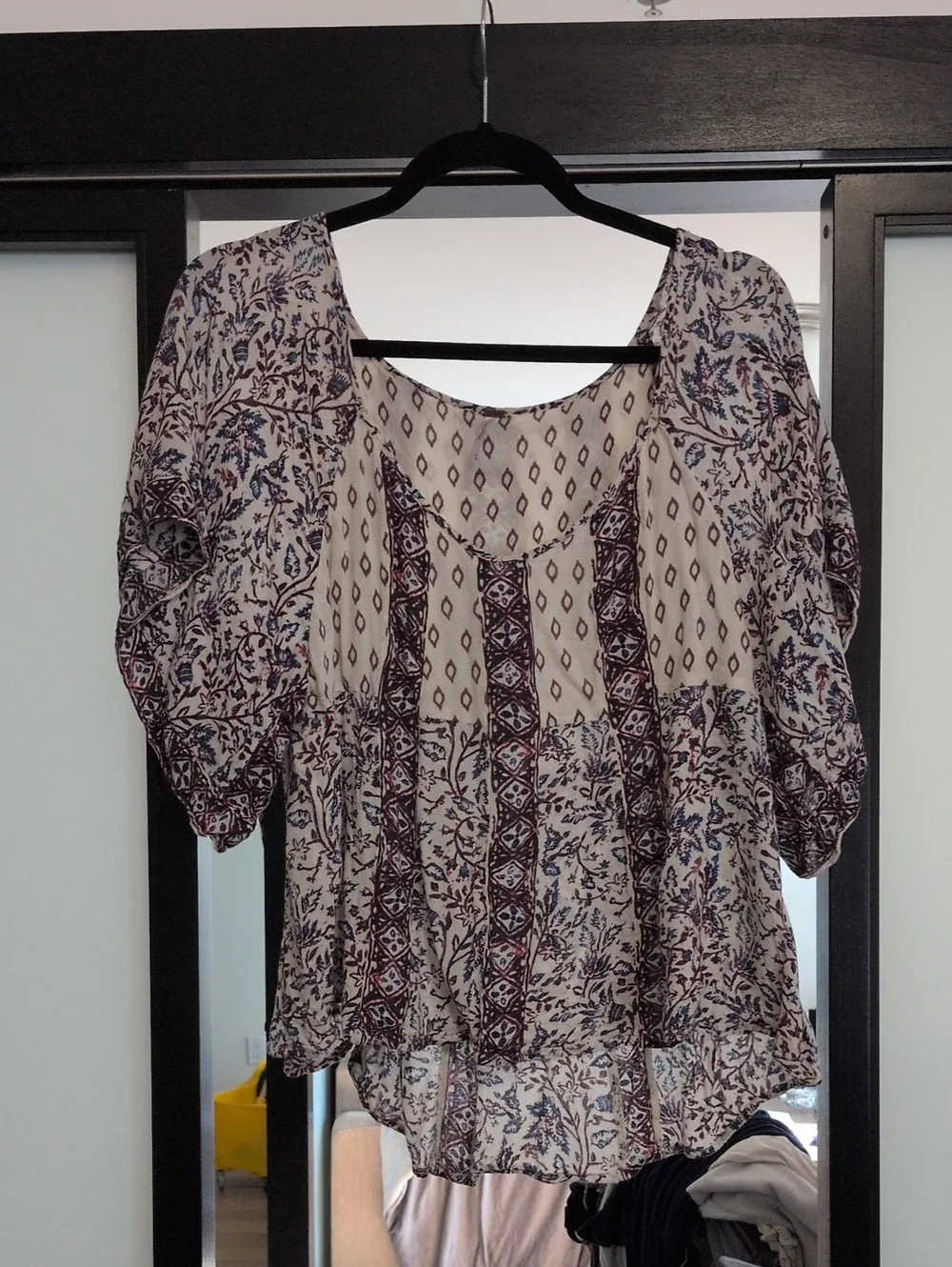 Free People Bohemian Printed Peasant Blouse - Cream, Navy, Purple
